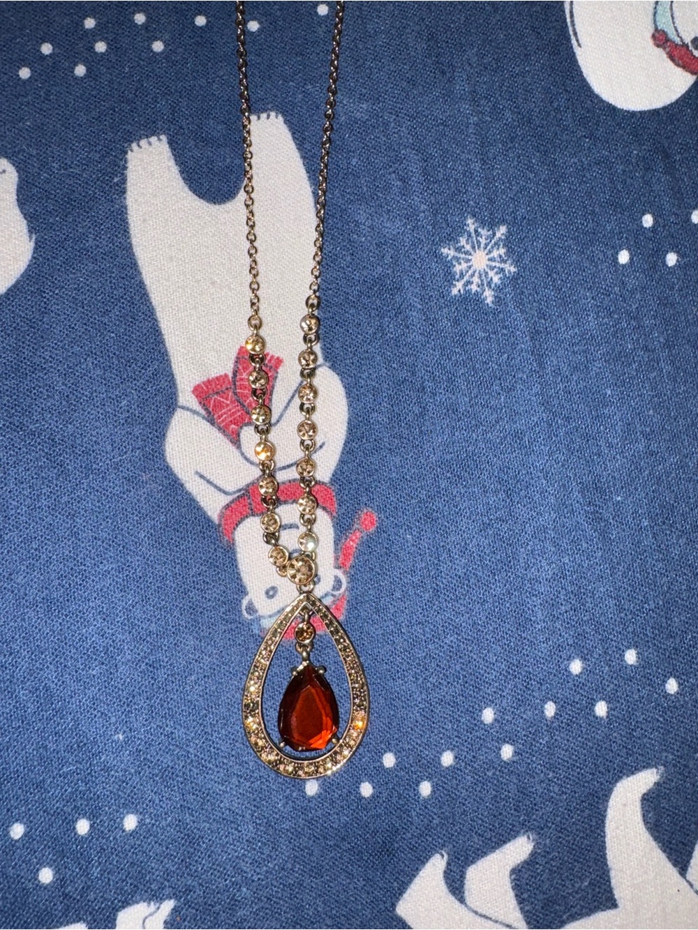 Gold Teardrop Necklace with Red Gem